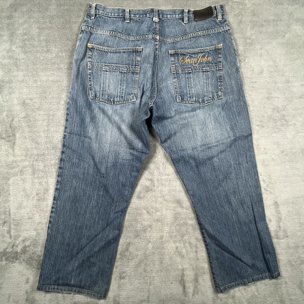 Sean John Embroidered Wide Leg Jean Men Relaxed Streetwear Baggy Denim 38X33 Y2K - Picture 6 of 10